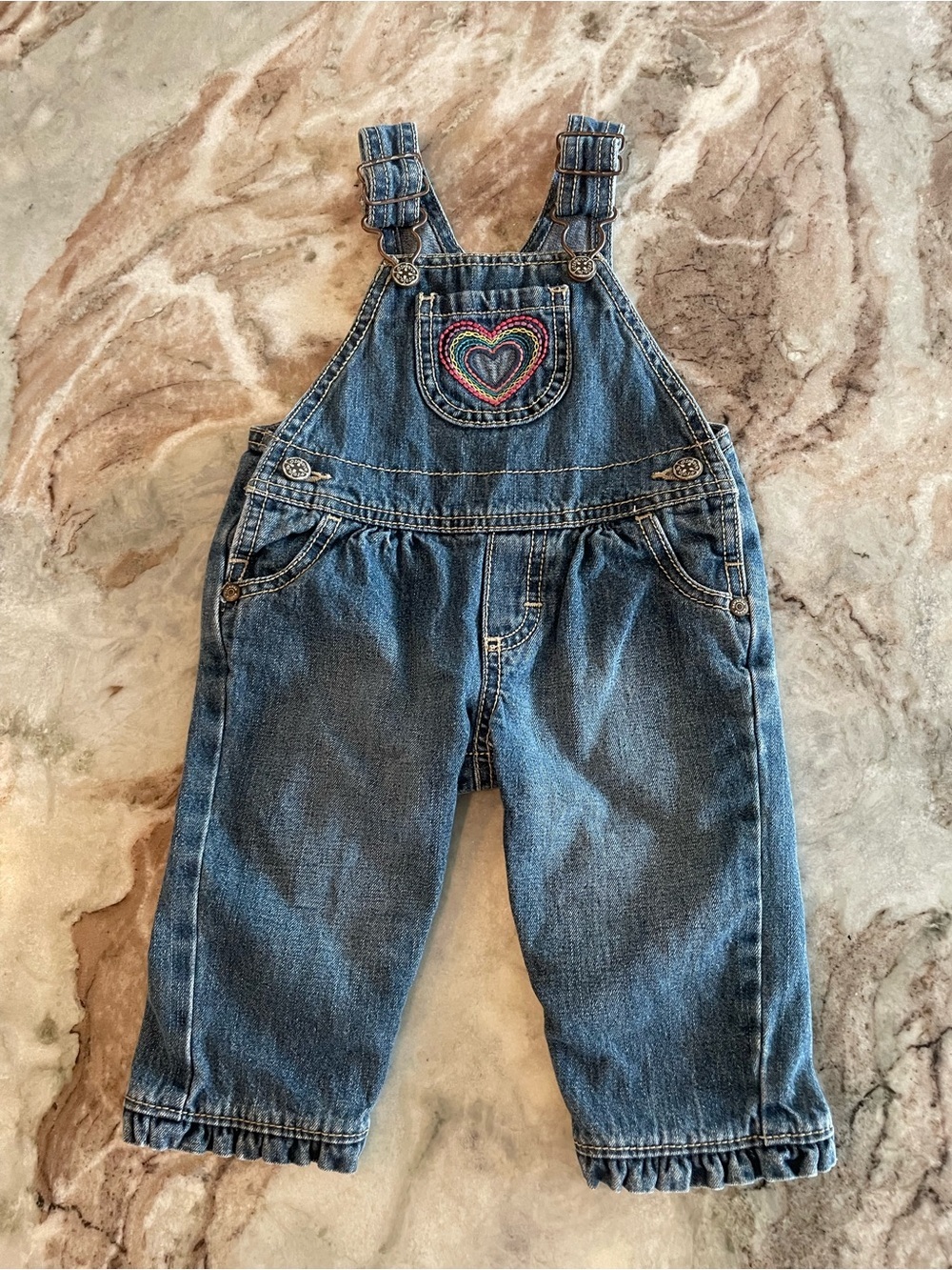 Osh Kosh Girls Denim Cotton Overalls Heart Pocket 6 Months